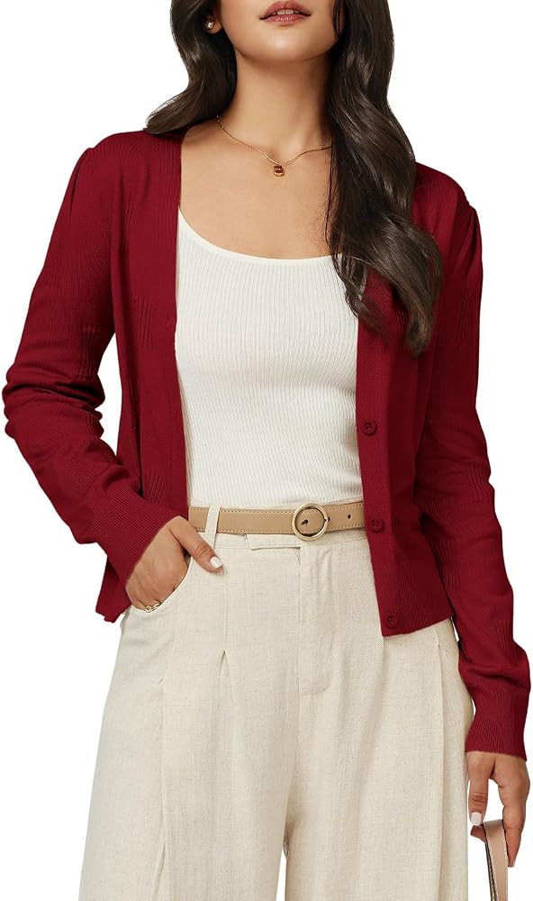 Arach&Cloz Cardigan Sweaters for Women Fashion Long Sleeve Button Down V Neck Cozy Lightweight Kn... | Amazon (CA)