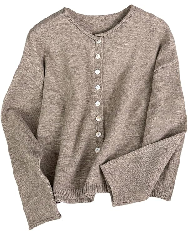 Women's Rolled Button Down Cardigan Long Sleeve Knit Sweaters Lightweight Outerwear Fall Outfits | Amazon (US)