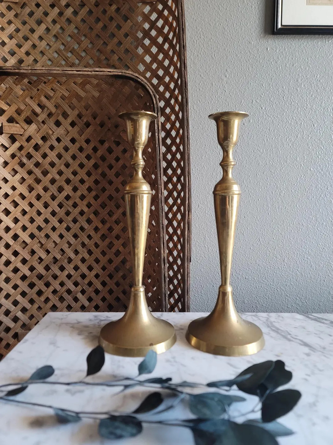 Vintage Set of Two Large Brass Candlesticks - Etsy | Etsy (US)