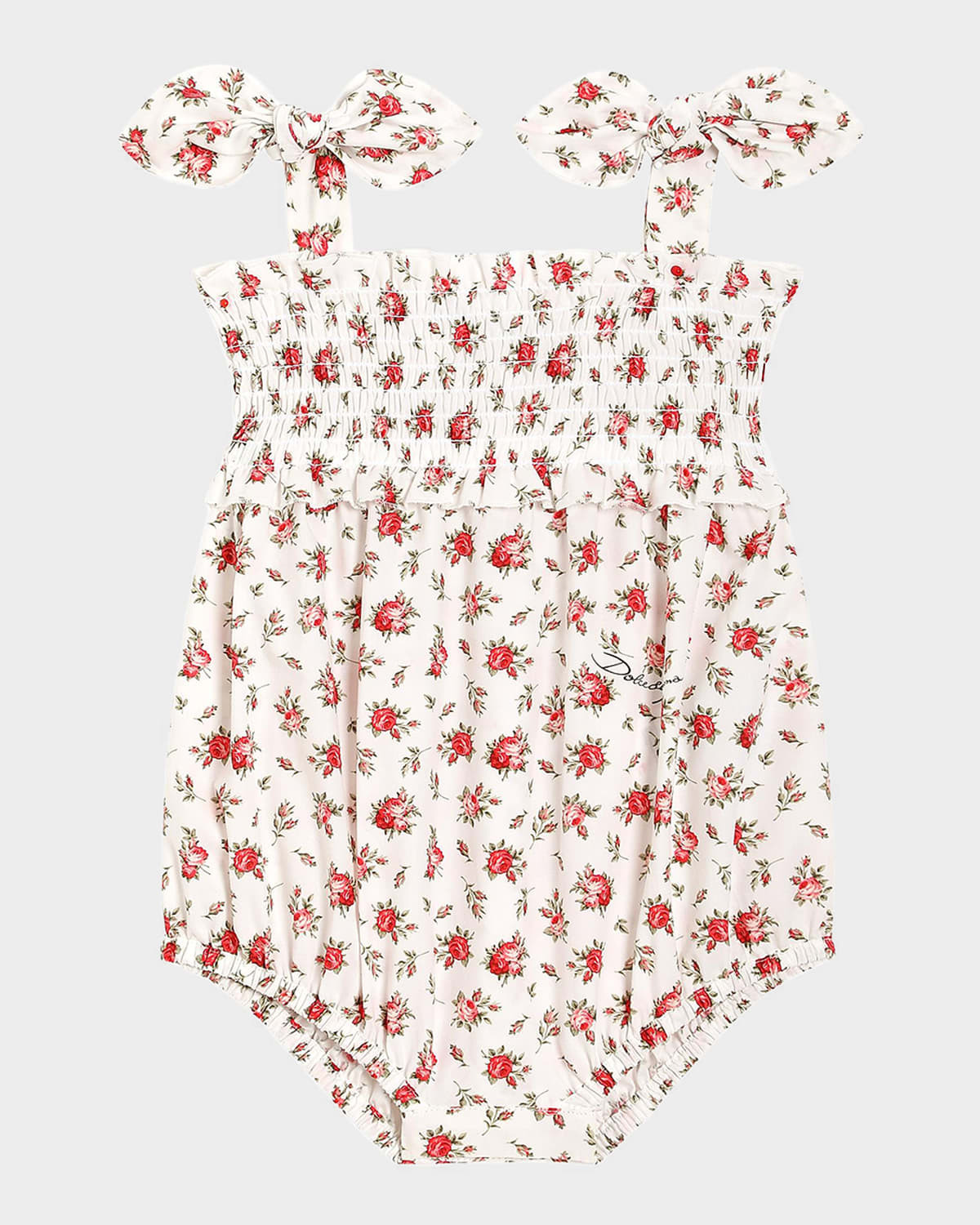 Girl & apos;s Rose-Print Cotton Romper, Size 0M-24M | Neiman Marcus