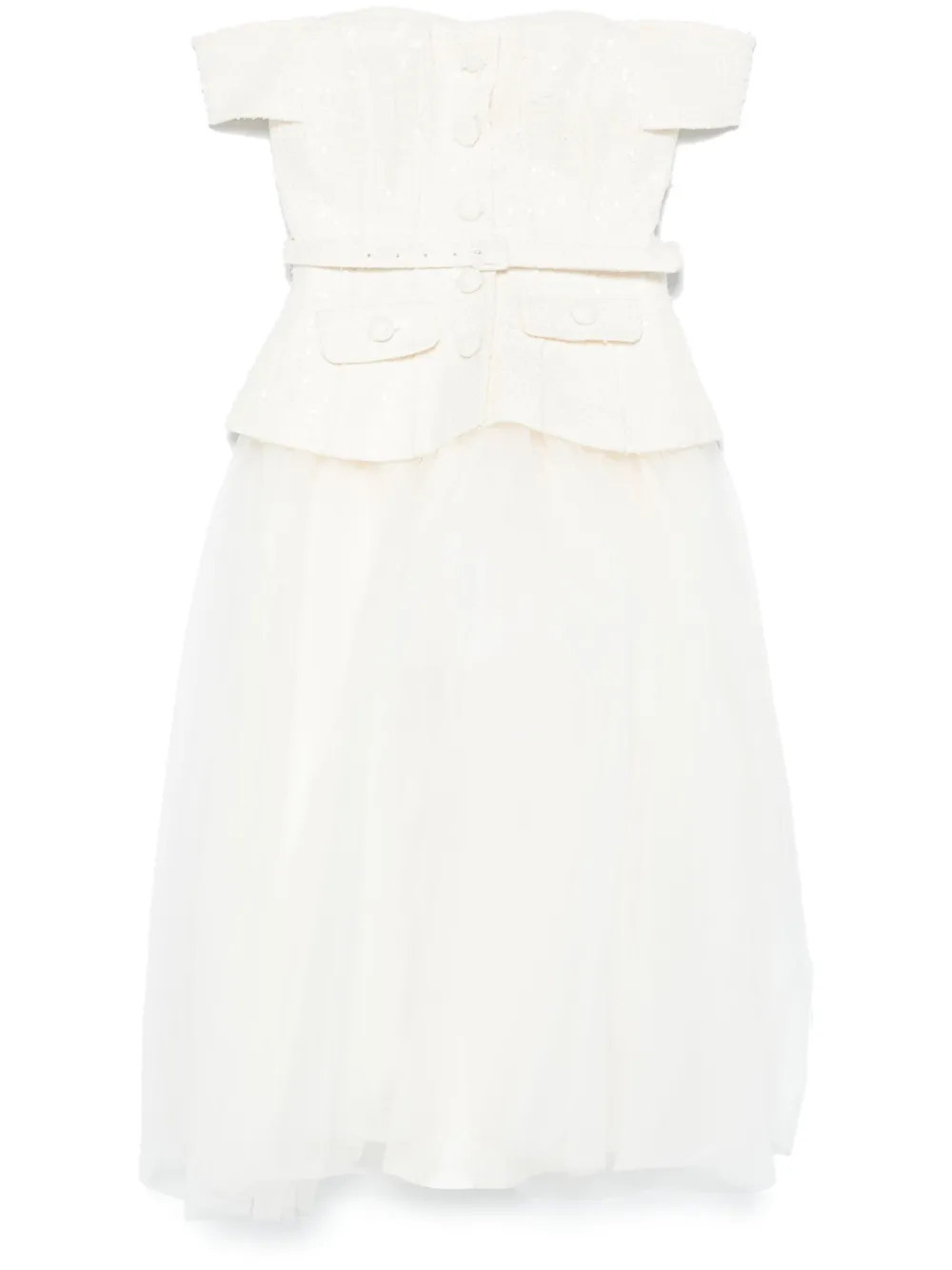 Self-Portrait Bouclé Tulle Midi Dress | Neutrals | FARFETCH | Farfetch Global