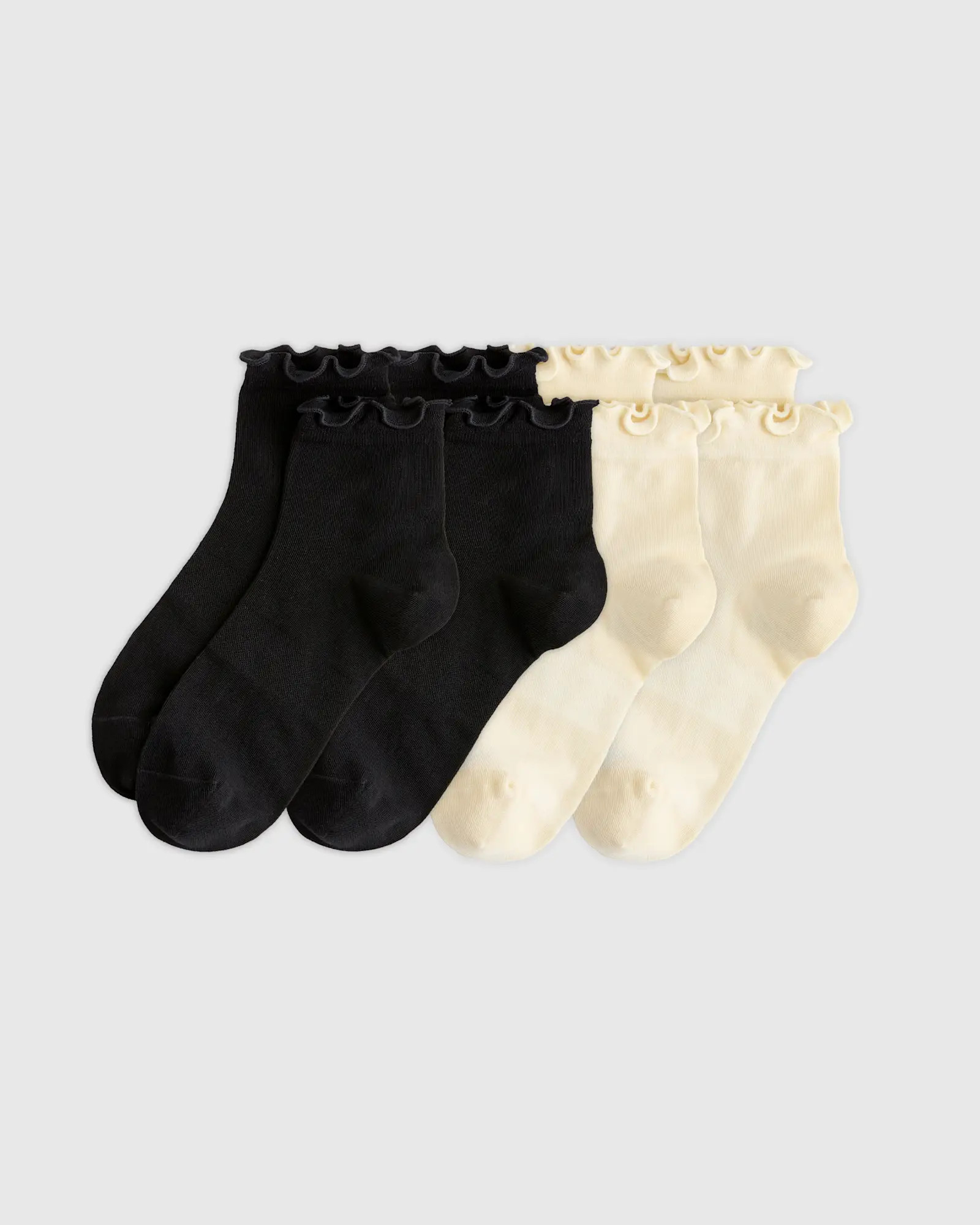 Everyday Lightweight Cotton Ruffle Quarter Crew Sock (4-pack) in Black/Cream | Quince