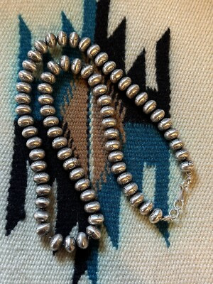 Sterling Jan Mariano Satin 8mm Saucer Stamp Navajo Bead Necklace ~ 20” | eBay US