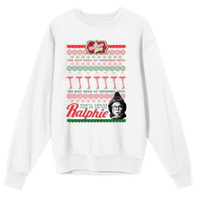 A Christmas Story Holiday Pattern With Ralphie Women's White Crew Neck Sweatshirt-XXL | Target