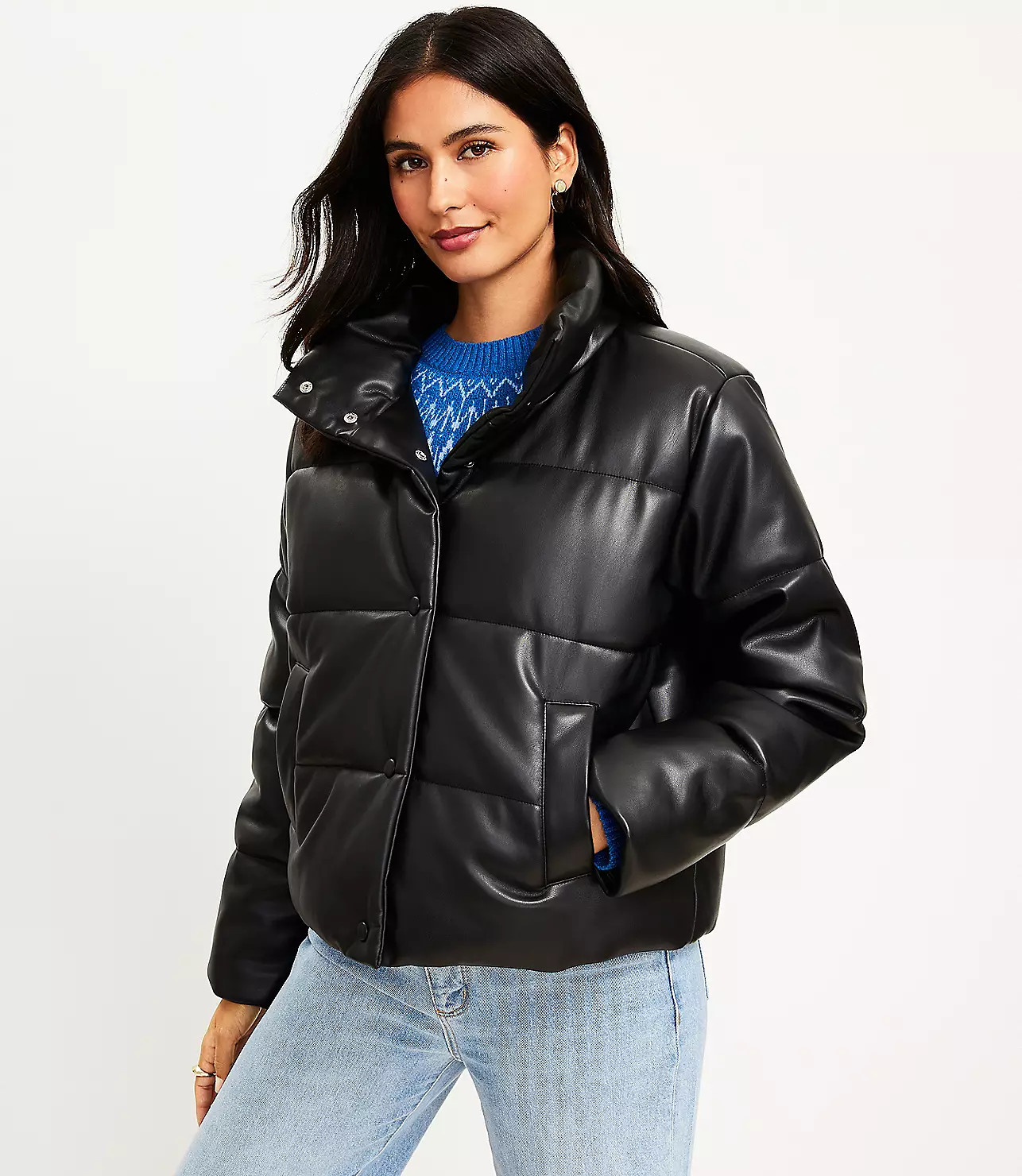 Faux Leather Puffer Jacket | LOFT