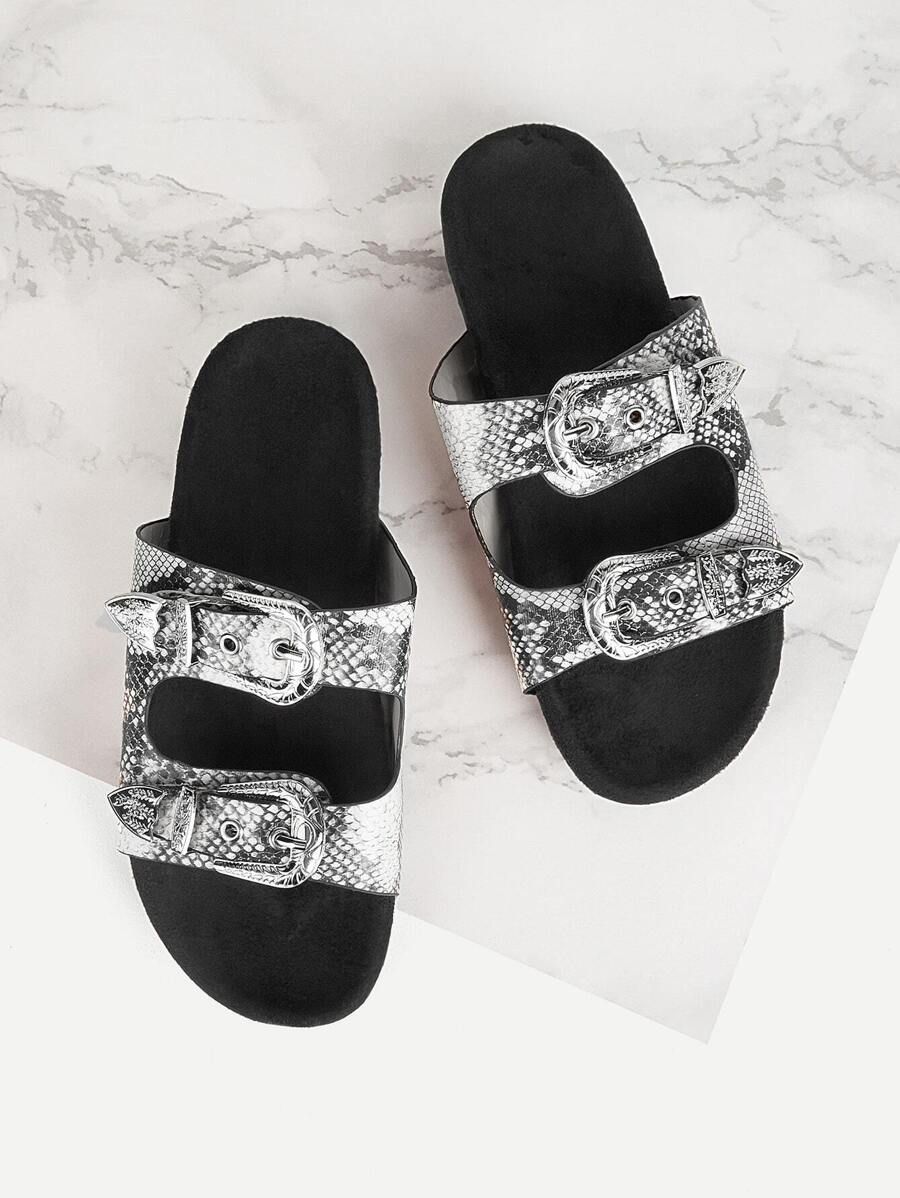 Buckle Decor Snakeskin Print Sandals | SHEIN