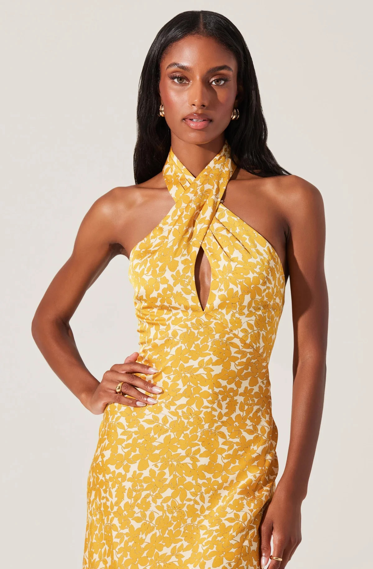Marissa Floral Halter Neck Midi Dress - Marigold floral / XS | ASTR The Label (US)