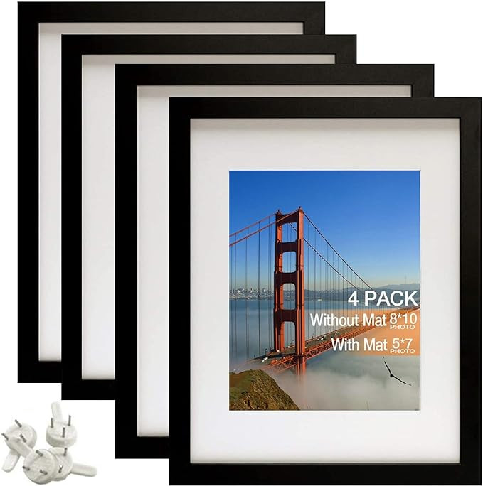 Picture Frames 8x10 Picture Frame Set of 4 Display Pictures 5x7 with Mat or 8x10 Without Mat Real... | Amazon (US)