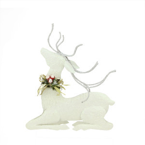 11.25" Snowy White Glitter Embellished Seated Reindeer Christmas Tabletop Decor | Christmas Central