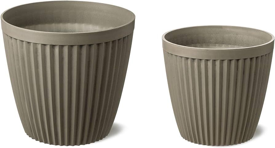 glitzhome 15.5/12.5" H Large Outdoor Planters,Set of 2 Decorative Round Striped Flower Pot with D... | Amazon (US)