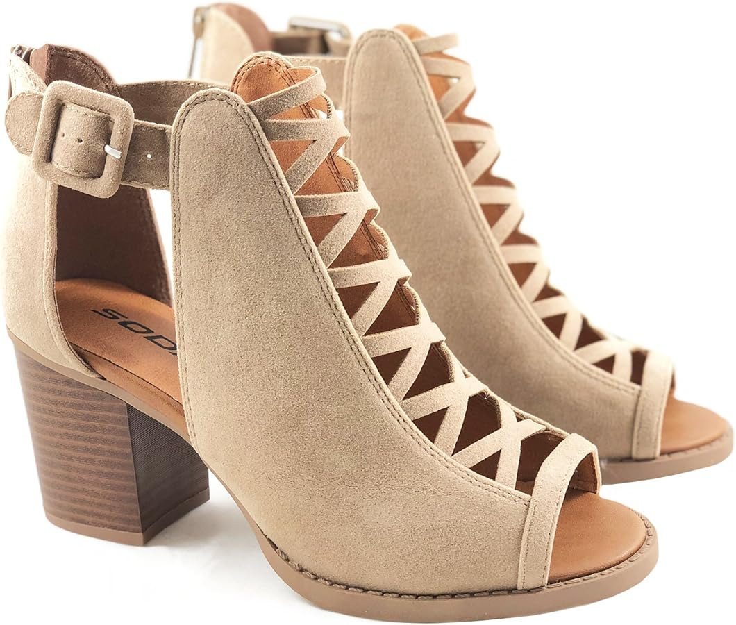 Soda ARAN ~ Women Open Toe Crisscross Straps Back Zipper High Heel Fashion Sandal with Adjustable... | Amazon (US)