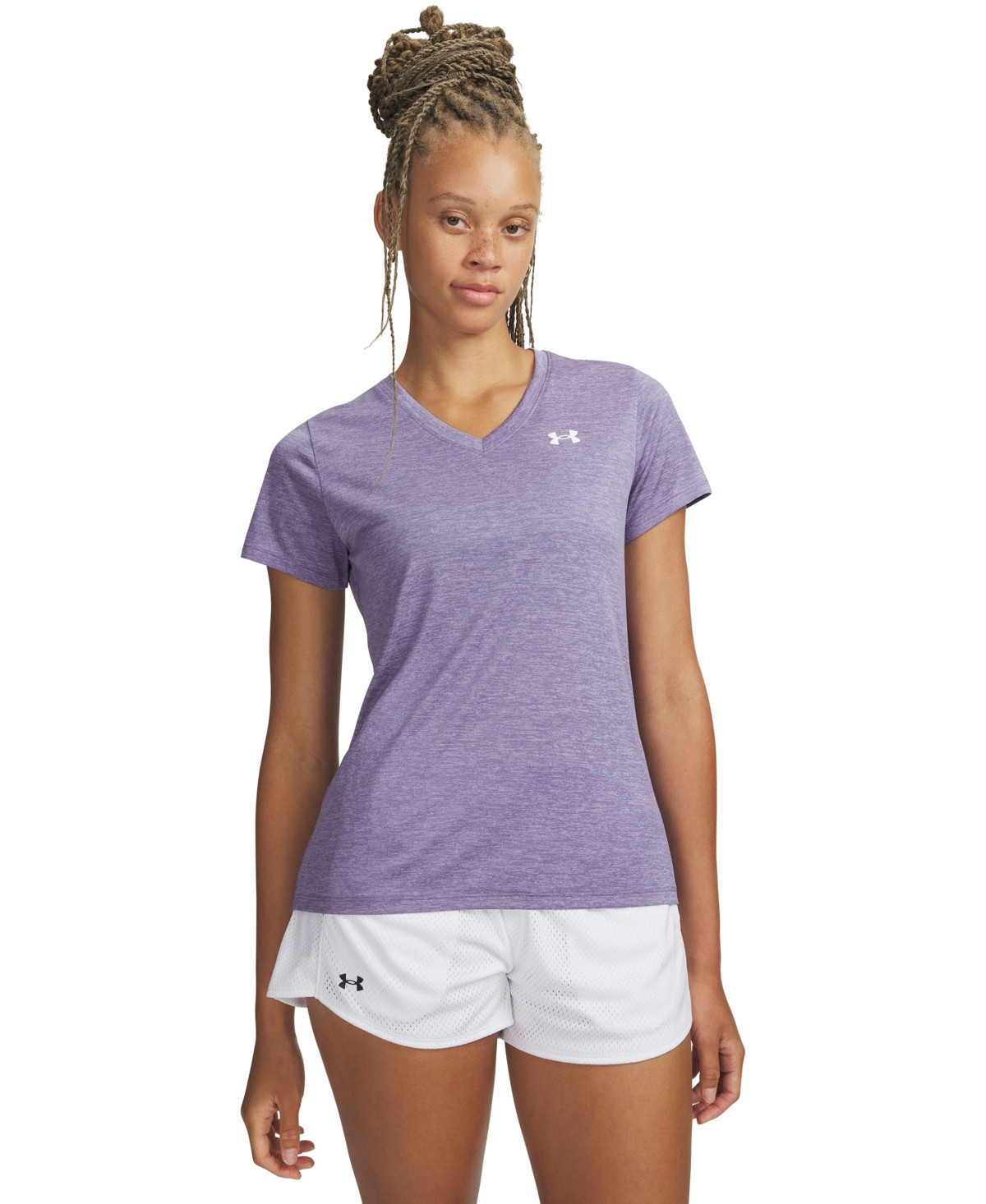 Under Armour Women's Twist Tech V-Neck Short-Sleeve Top - Purple Luxe/White | Macy's