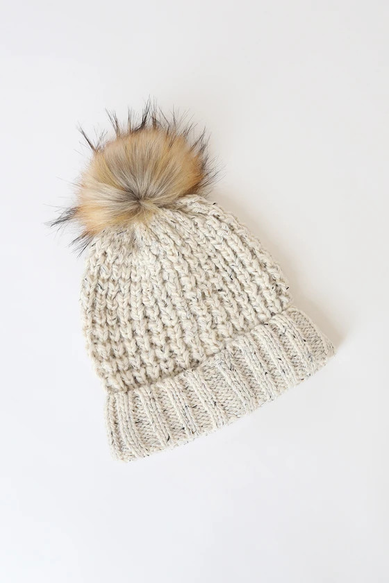 Get All Cozy Beige Knit Pom Pom Beanie | Lulus (US)