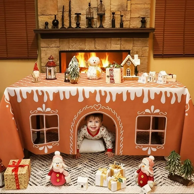 Gingerbread House Christmas Tablecloth,Xmas Playhouse Rectangular Large Table Cover Playhouse,Reu... | Walmart (US)