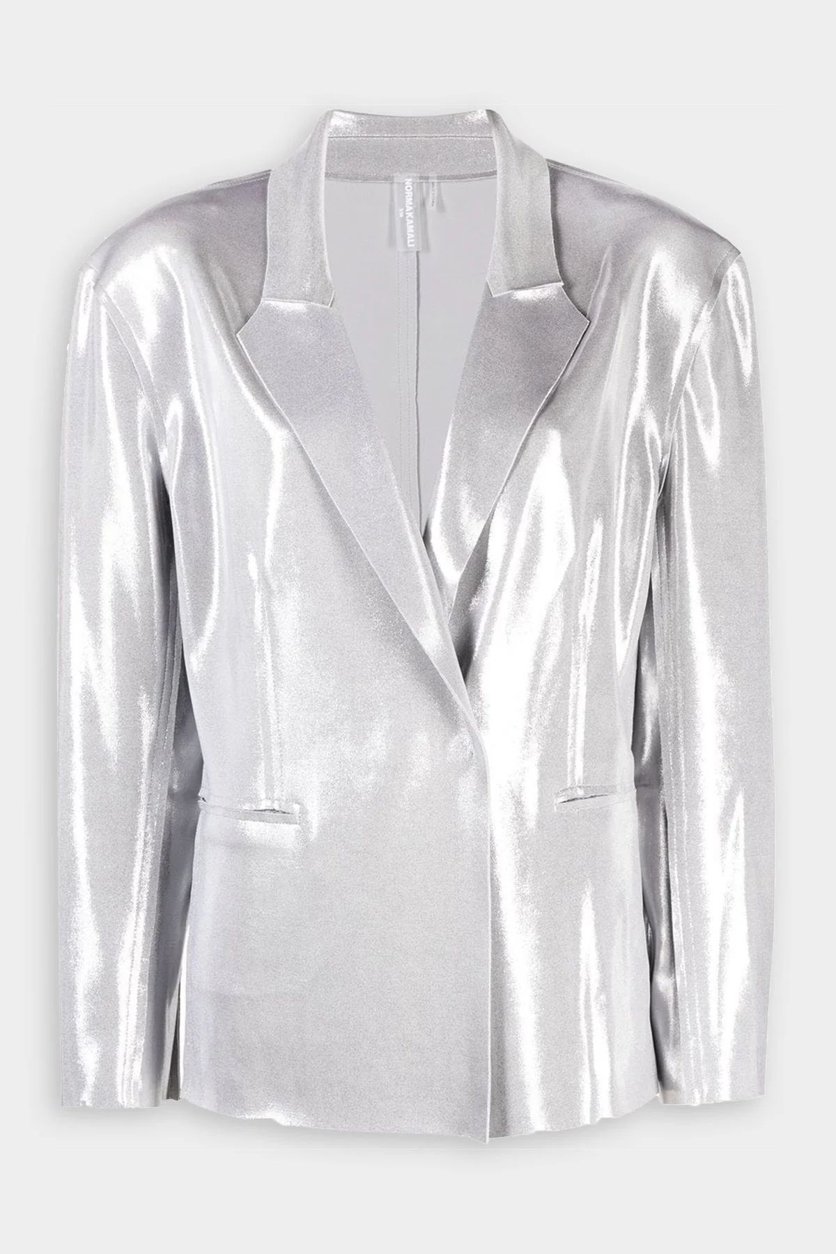 Single Breasted Straight Fit Jacket in Metallic Silver - M | Shop Olivia