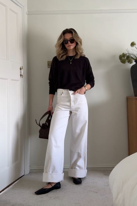 Madewell, Alohas, Agolde, M&S, Whistles, white jeans, wide leg jeans, cuffed jeans, cashmere knit, ballet flats, spring outfit 

#LTKeurope #LTKSeasonal #LTKstyletip
