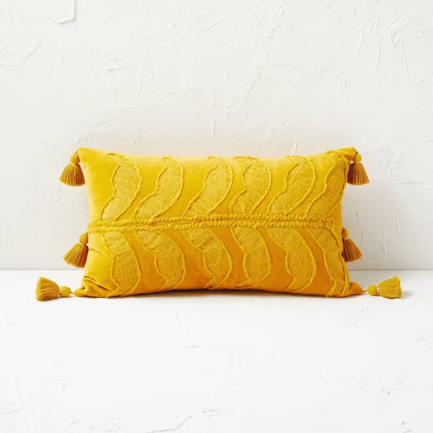 Paradise Leaf Embroidered Velvet Lumbar Throw Pillow Gold - Opalhouse™ designed with Jungal... | Target