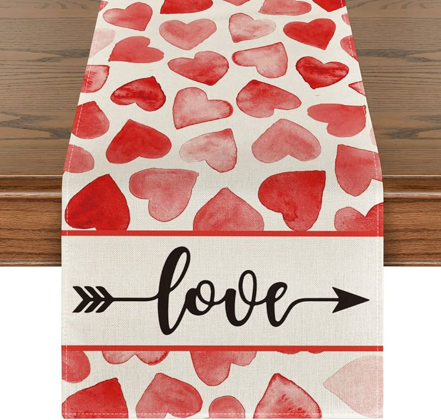 Artoid Mode Watercolor Heart Arrow Love Valentine's Day Table Runner, Seasonal Anniversary Wedding H | Amazon (US)