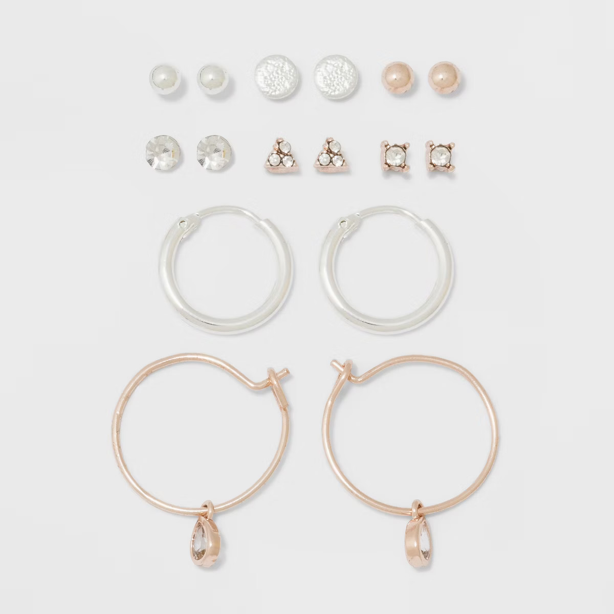 Two Stones, Two Balls, Triangle, Flat Circle, & Hoop Stud Earring Set 8pc - A New Day™ | Target