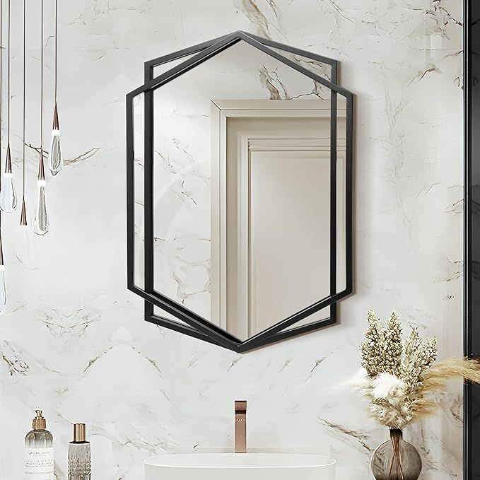 LuxenHome 32" Bathroom Mirrors for Over Sink, Large Wall Mirror, Vanity Mirror for Bedroom, Black... | Amazon (US)