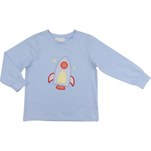 Blue Applique Rocket Ship Shirt | Cecil and Lou