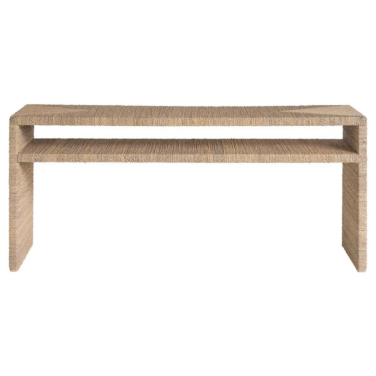 Riona Coastal Beach Natural Woven Abaca Rectangular Console Table | Kathy Kuo Home