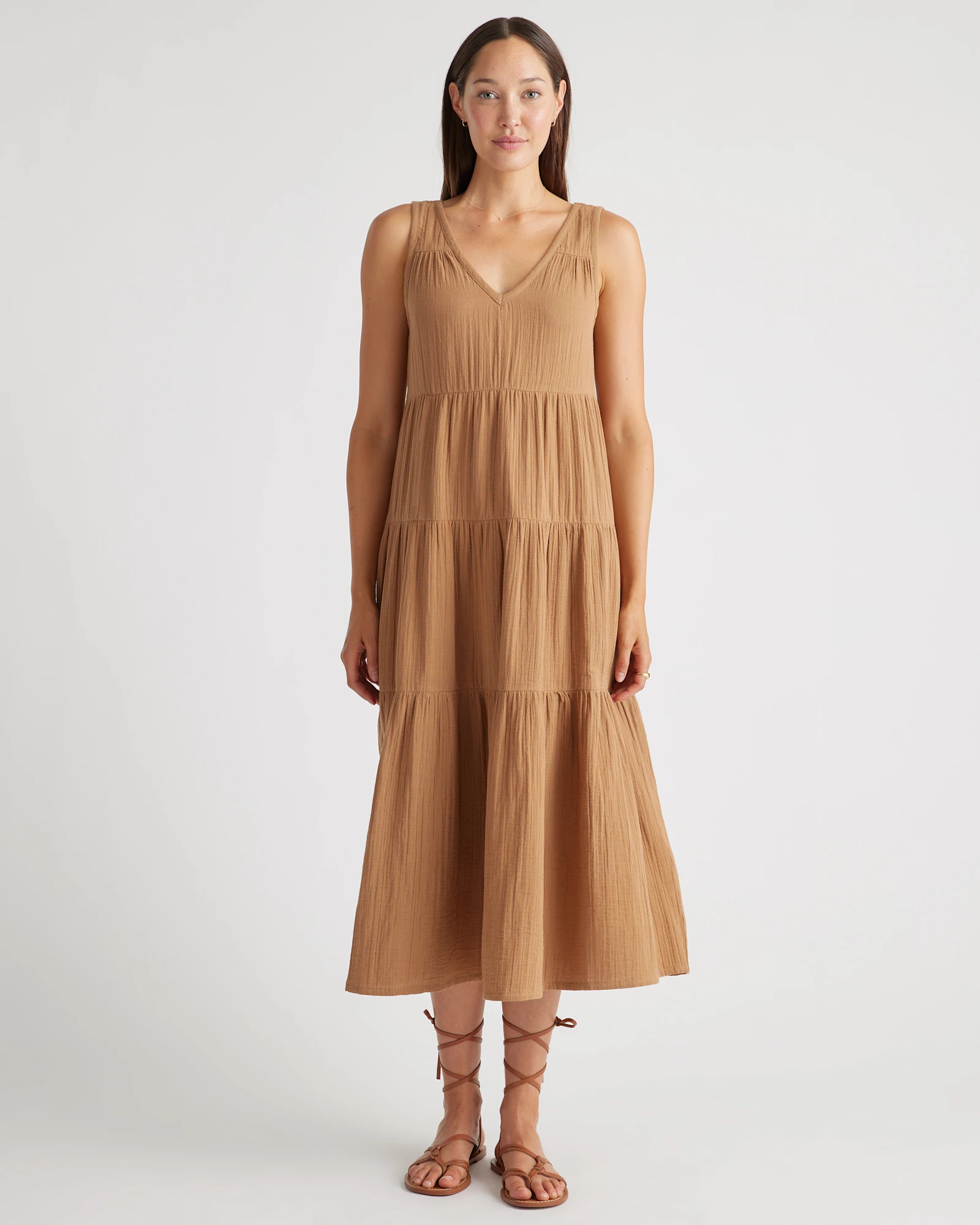 100% Organic Cotton Gauze Tiered Maxi Dress in Toasted Coconut | Quince