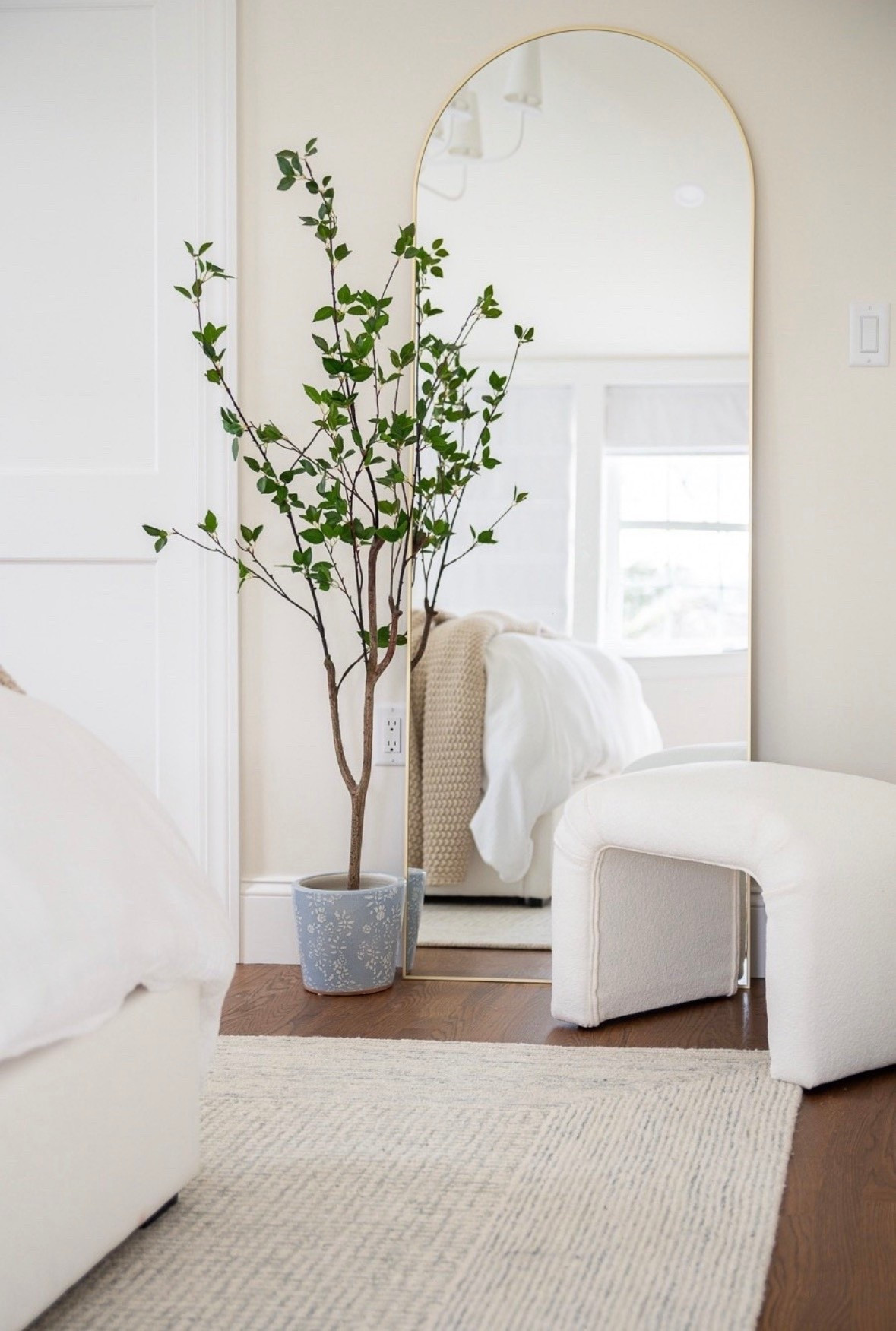 Love this corner in my bedroom, a full length mirror is necessary and I love this boucle ottoman with it which is on sale!

#LTKFindsUnder100 #LTKHome