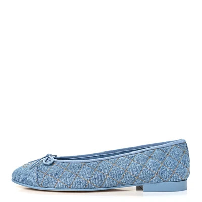 Denim Quilted Cap Toe CC Ballerina Flats 40.5 Light Blue | FASHIONPHILE (US)