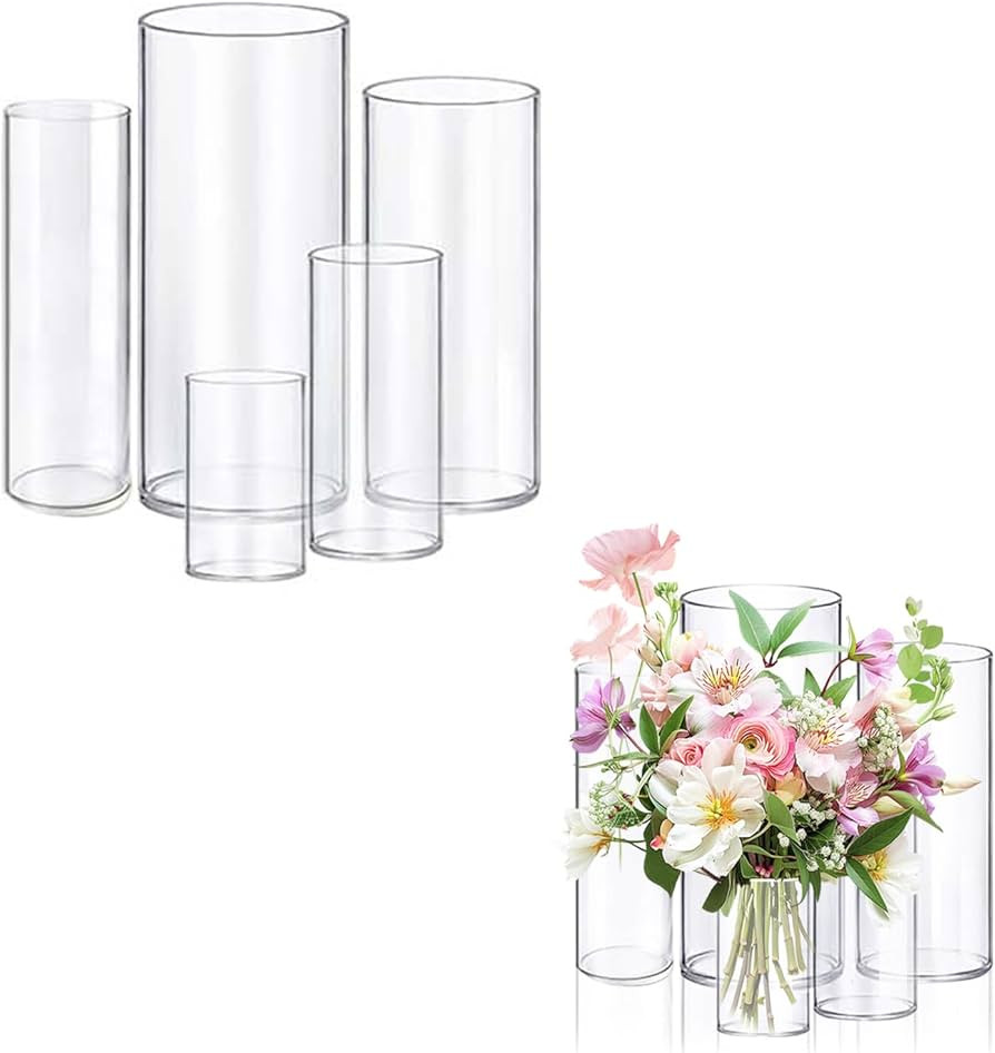 5pcs Glass Vase Cylinder Vases for Centerpieces Small Flower Glass Vases Home Decor Centerpiece T... | Amazon (US)