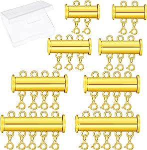 8 Pieces 4 Sizes Slide Clasp Lock Necklace Connector Multi Strands Slide Tube Clasps with Storage... | Amazon (US)