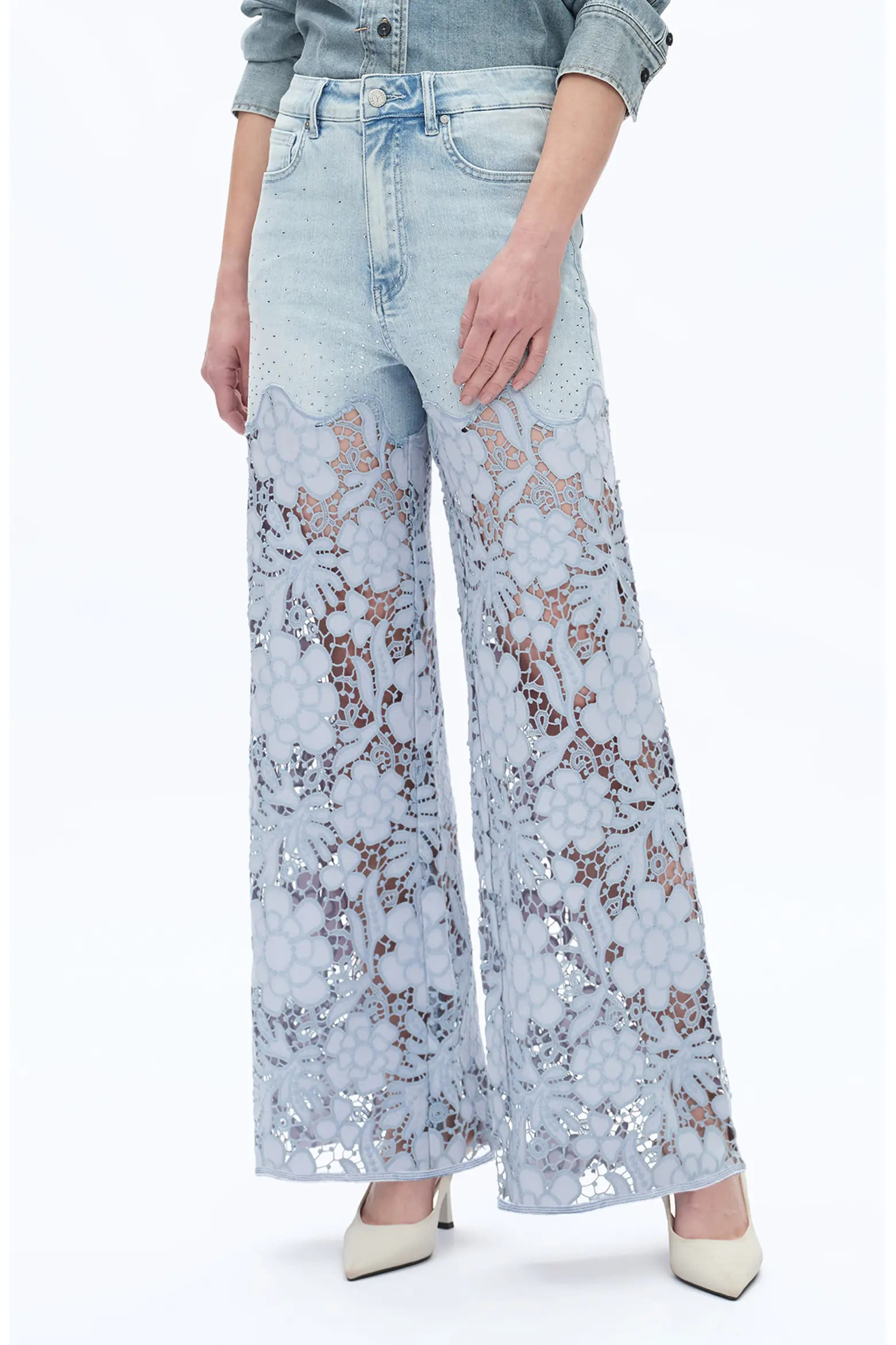 Crystal Embellished Lace Wide Leg Jeans (Women) | Nordstrom | Nordstrom