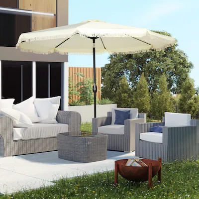 Outsunny 9ft Patio Umbrella with Push Button Tilt and Crank, Ruffled Outdoor Market Table Umbrell... | Bed Bath & Beyond