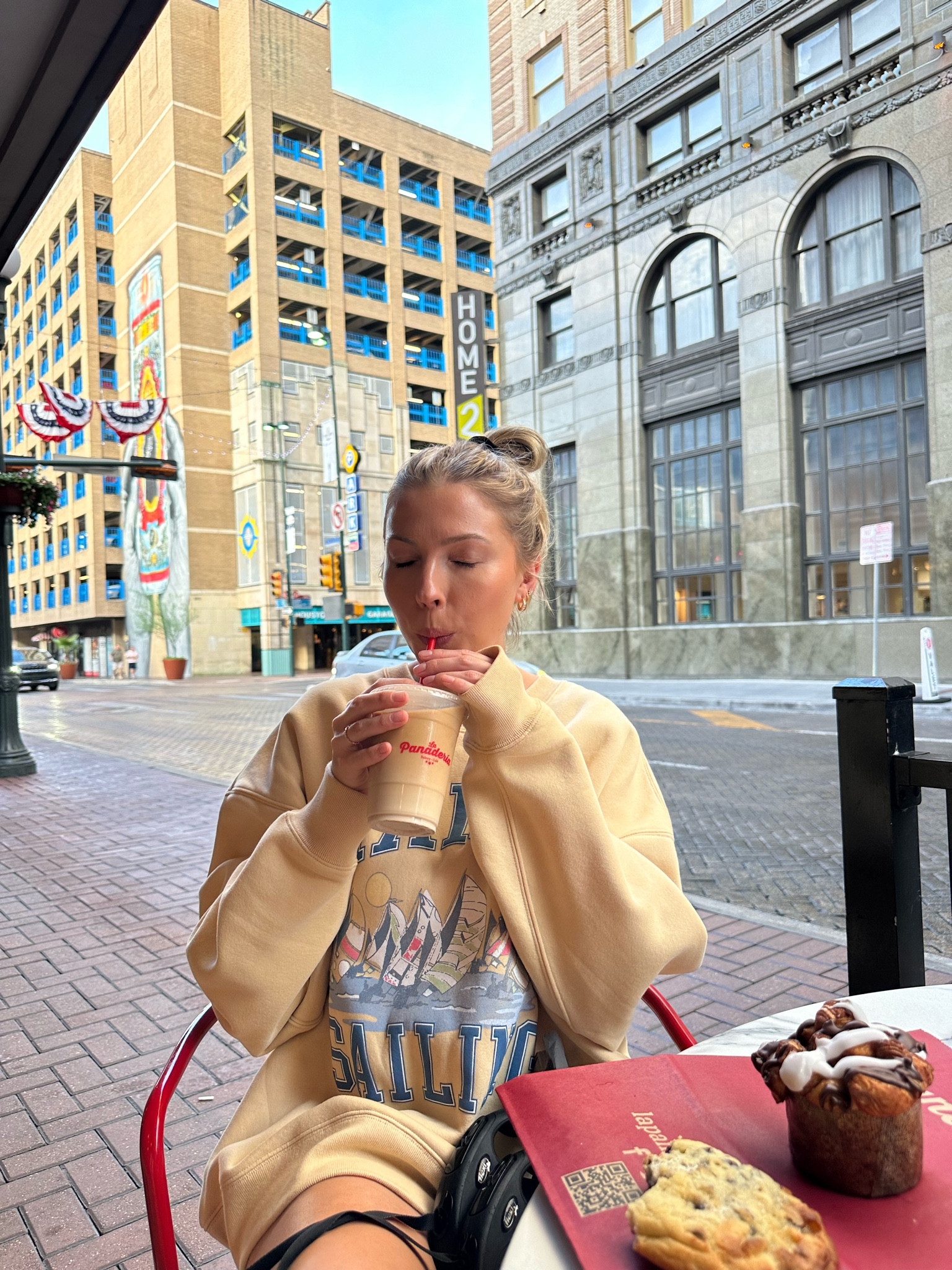 Comfy walk to coffee outfit - wearing an XL in sweatshirt for an oversized fit. Tank in S, bike shorts in size 4 but could have done 6. Wearing wunder under but prefer aligns! 

#LTKStyleTip #LTKSeasonal