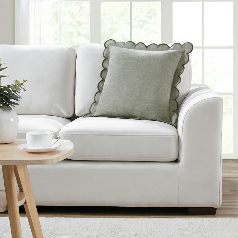 Home Decor Collection 19" x 19" Sage Green Scallop Flange Cotton-Rich Decorate Pillow | Walmart (US)