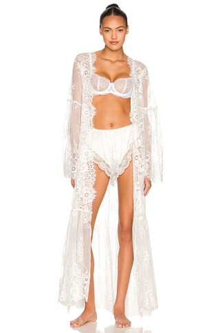 homebodii Georgina Long Lace Robe in White from Revolve.com | Revolve Clothing (Global)