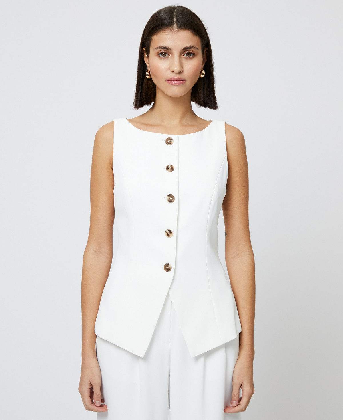 French Connection Women's Harrie Boat Neck Button-Front Vest - Summer White | Macy's
