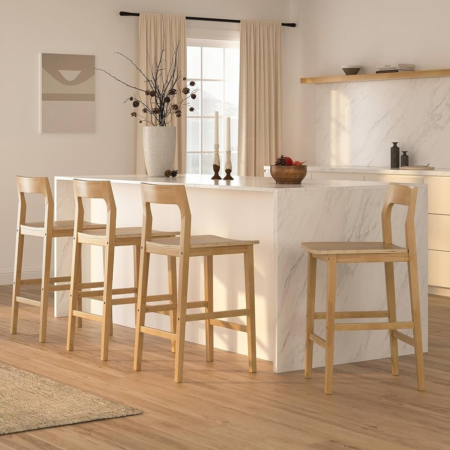 Wood Barstools Set of 4, Counter Height Bar Stools Armless Farmhouse Wooden Bar Dining Chairs wit... | Amazon (US)
