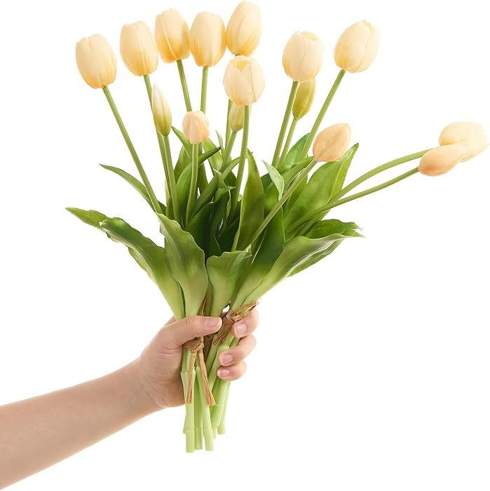 15 pcs Cream Tulips Artificial Flowers Faux Tulips Real Touch Latex Fake Flower Bouquet for Sprin... | Amazon (US)