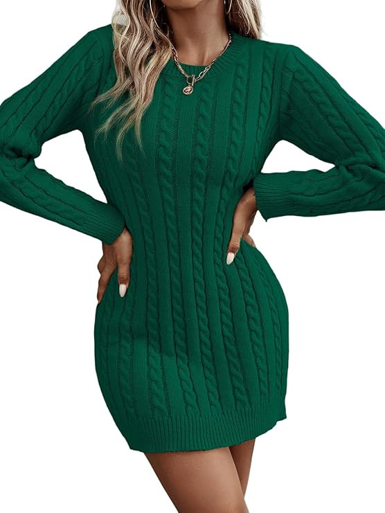 Women's Bodycon Pullover Mini Sweater Dresses Crew Neck Long Sleeve Knit Winter Sweaters Dresses | Amazon (US)
