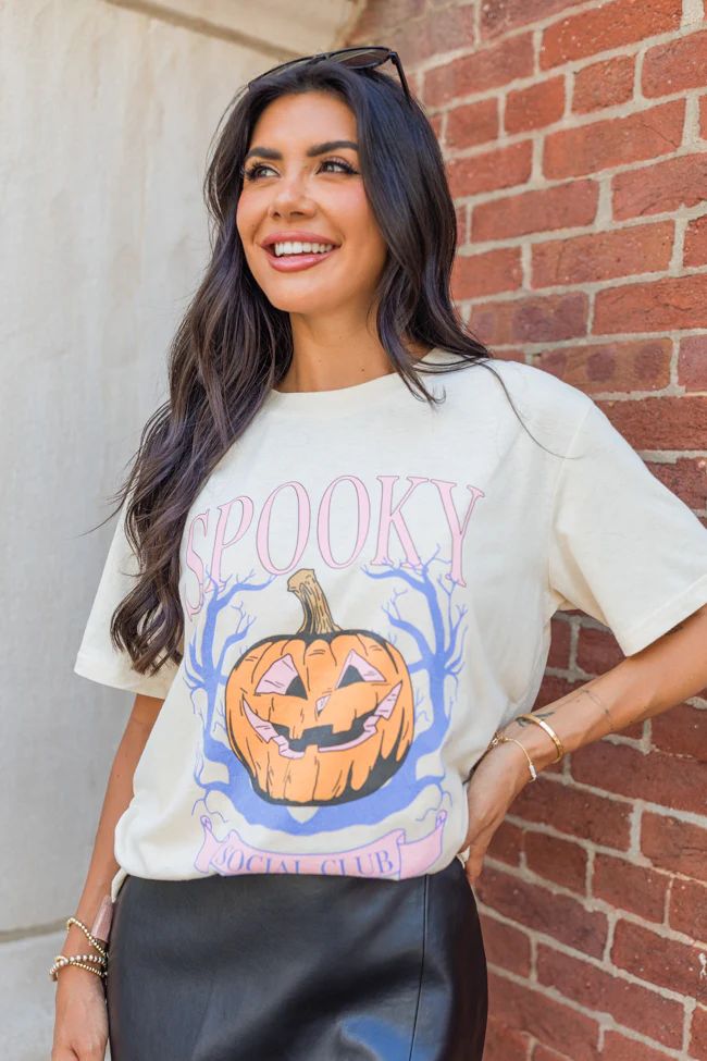 Spooky Vibes Cream Oversized Graphic Tee | Pink Lily