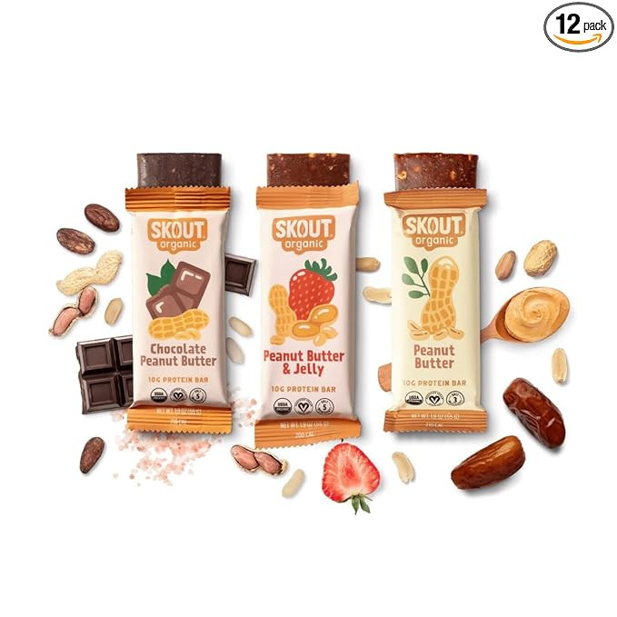 Skout Organic Plant-Based Protein Bars Variety Pack (12 Pack) 3 Flavors - 10g Protein - Vegan Pro... | Amazon (US)