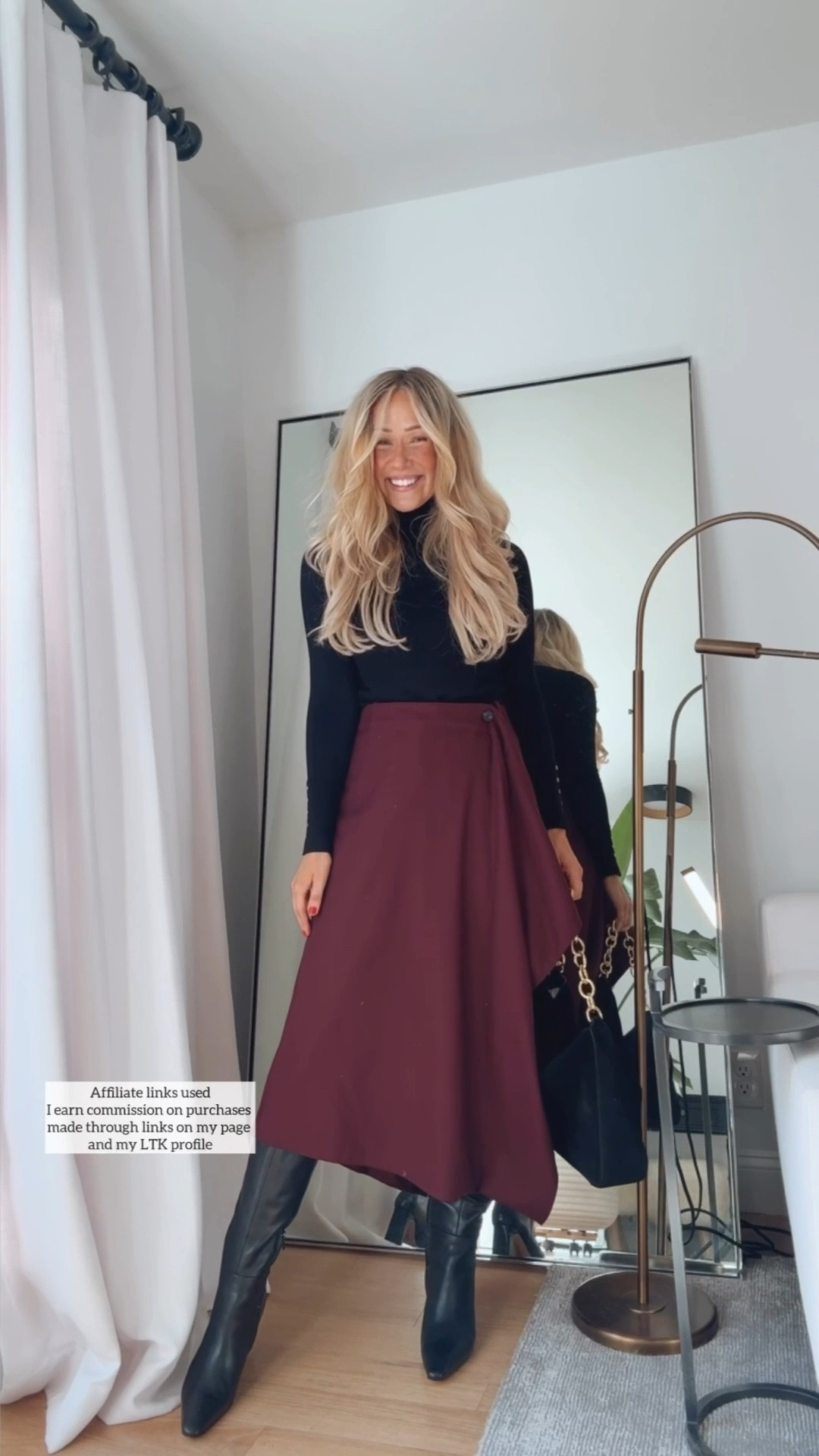 Zara fall outfit 

Thanksgiving outfit
Burgundy skirt
Classic black turtleneck 
Chic style 