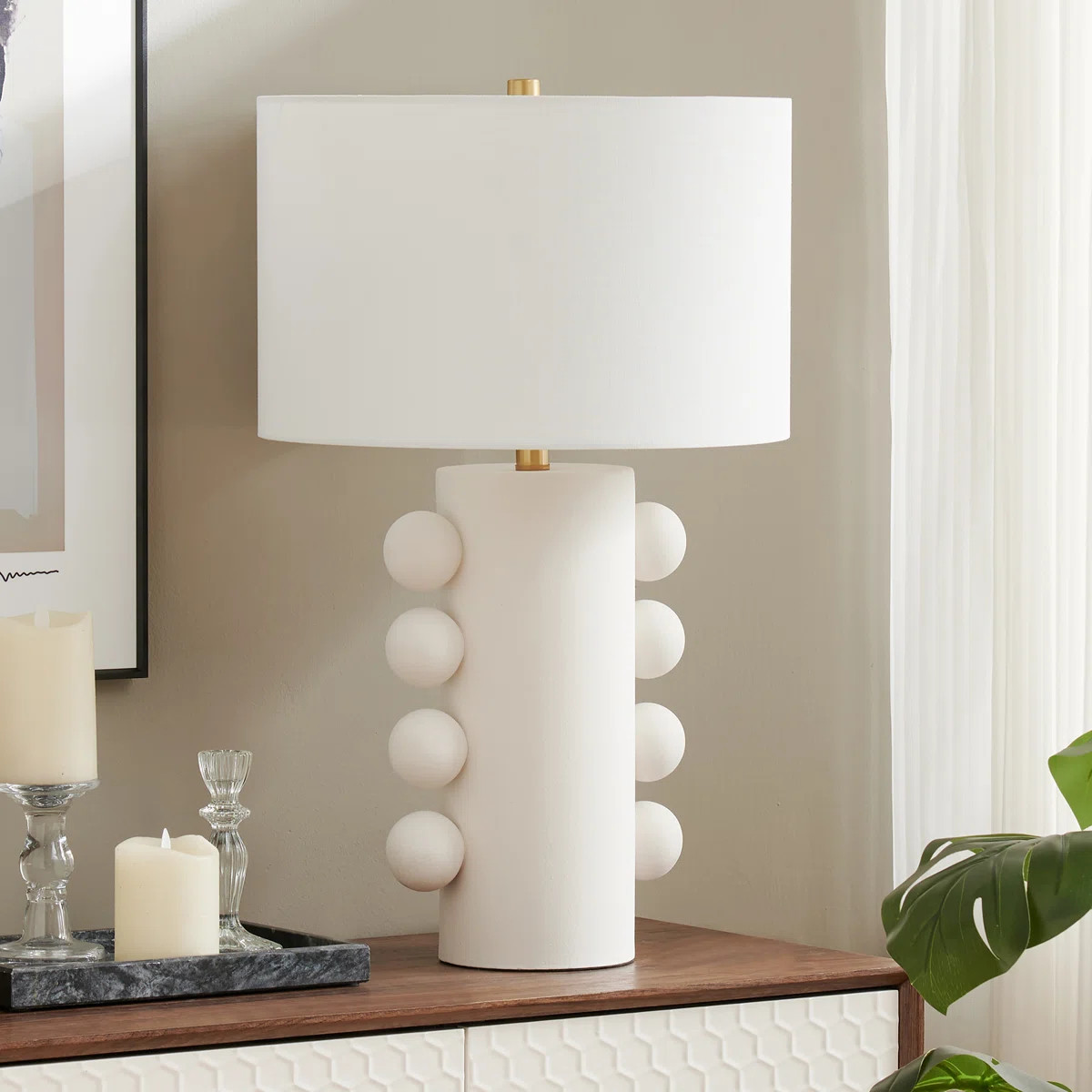 Jurrah 27" Tall Ceramic Table Lamp with Fabric Shade in Matte White/White | Wayfair North America
