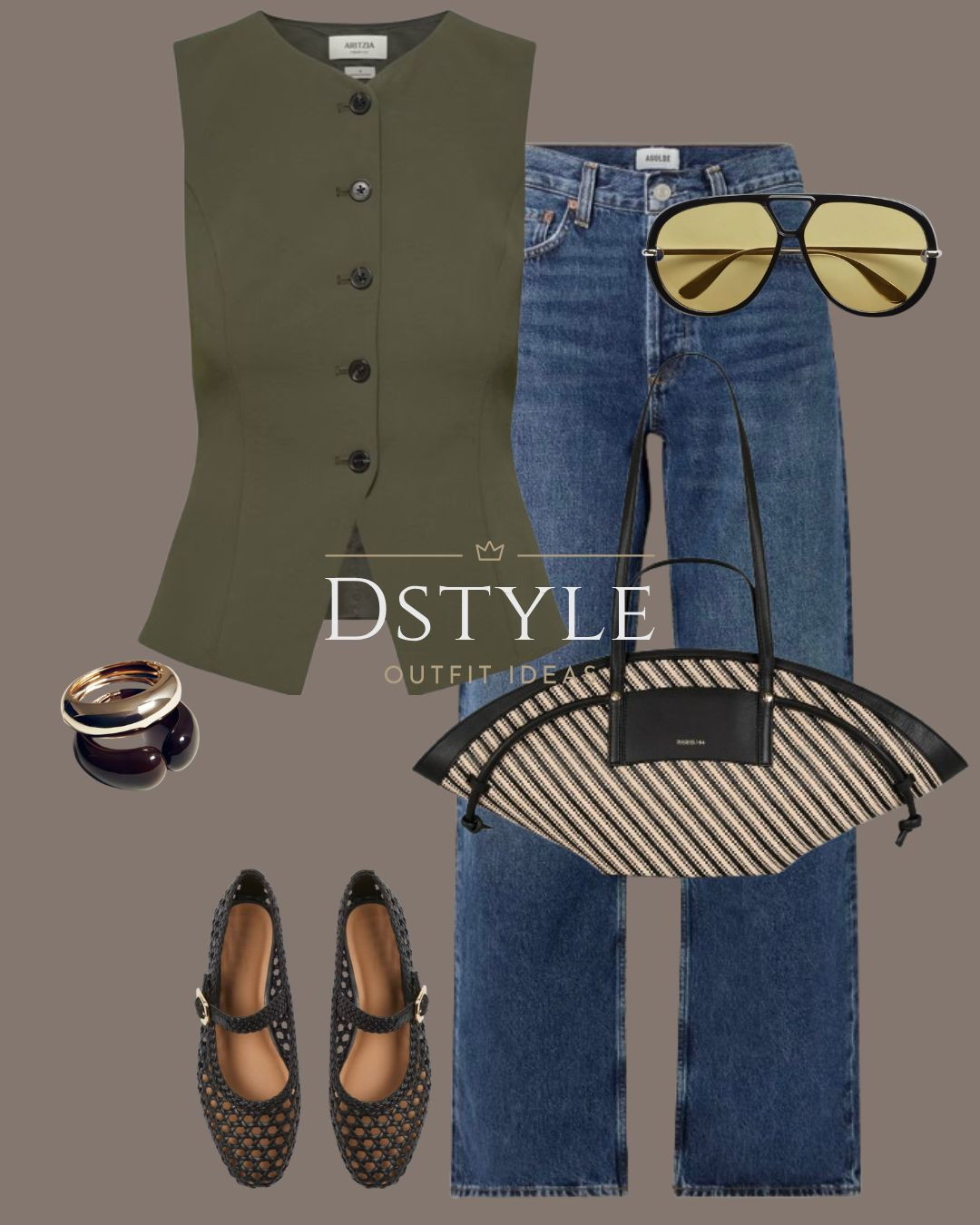 Vest girl summer. ✨ Pairing this structured olive vest with my favorite denim for a modern take on tailoring. Also, can we talk about this statement bag?

Olive vest, button-up vest, woven bag, aviator sunglasses, chic summer outfit.

#LTKootd
