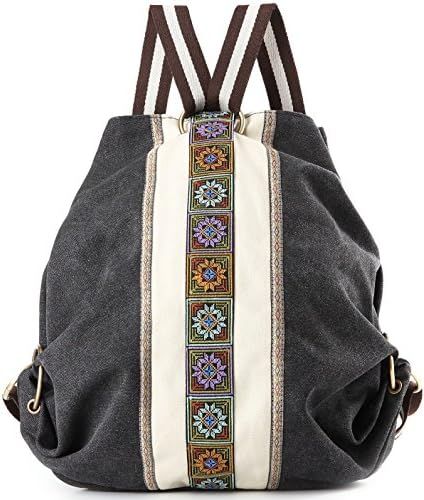 Women Canvas Backpacks Daypack Casual Shoulder Bag, School Bag Laptop Backpack (Grey Black) | Amazon (US)