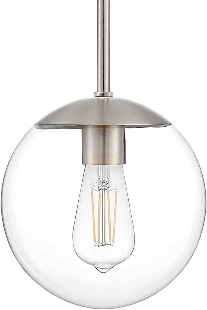 MOTINI Globe Pendant Light, 1-Light Brushed Nickel Pendant Lighting with 8" Clear Glass Shade, Si... | Amazon (US)