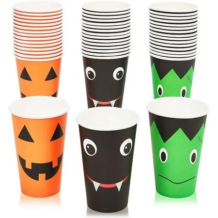 Small Paper Cups for Halloween Party, Pumpkin, Bat and Frankenstein (12 oz, 48 Pack) | Walmart (US)