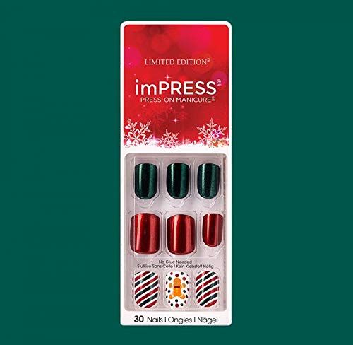 Impress by Kiss (1) Pack Press-On Manicure - Metallic Green & Red, White with Diagonal Stripes, W... | Amazon (US)