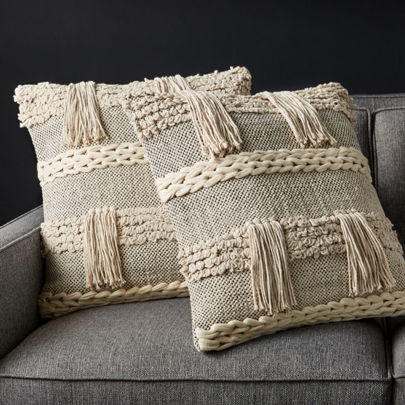 Maribel Fringe Pillows 20", Set of 2 | Crate and Barrel | Crate & Barrel